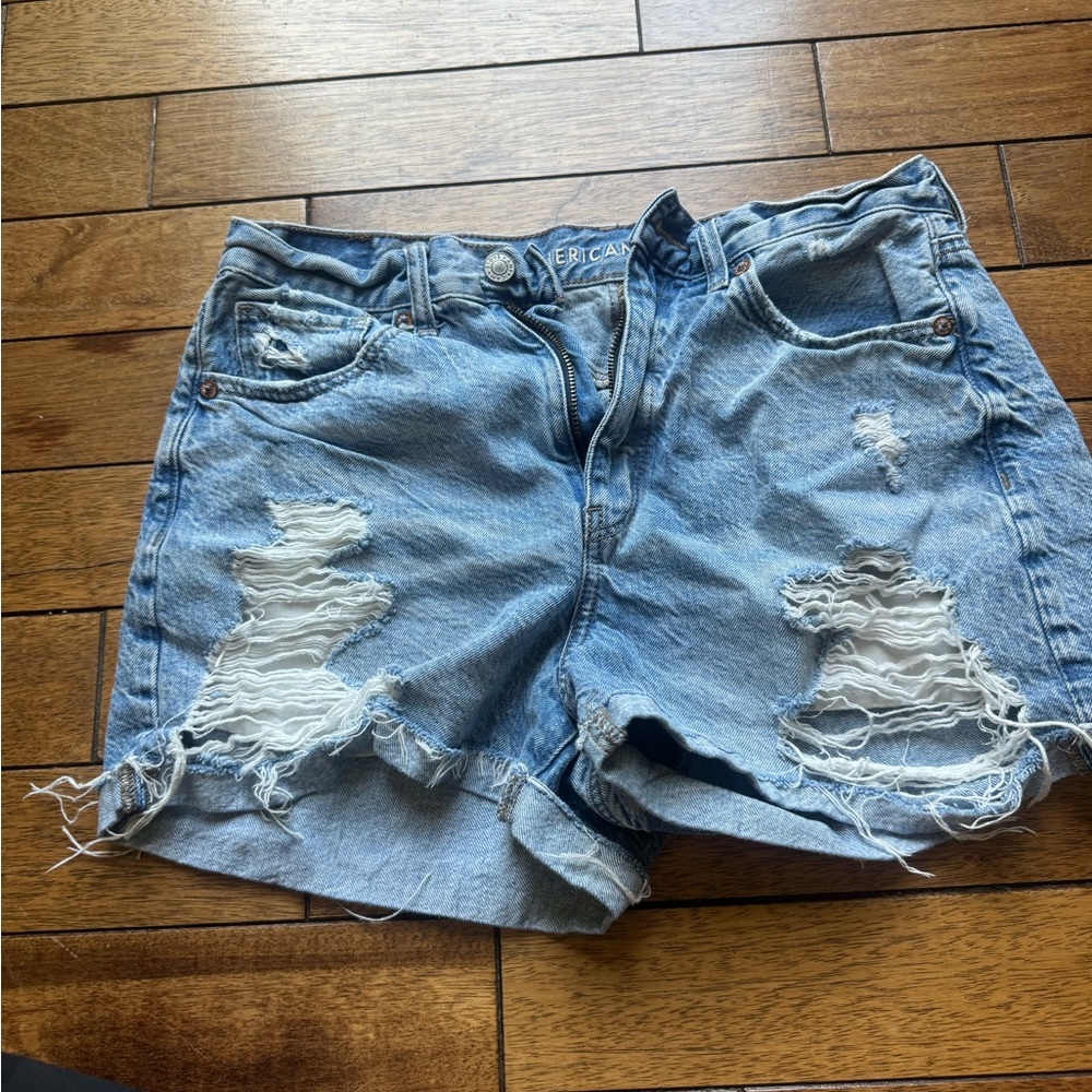 American Eagle Outfitters Light Blue Distressed Jean Shorts